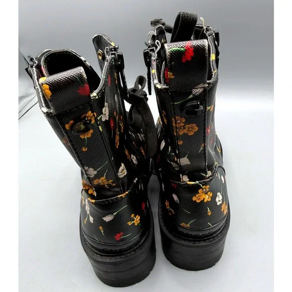 Guess Fearne Womens Black Floral Combat Boots Side Zip Lug Sole GWFEARNE Size 6M - Picture 3 of 15
